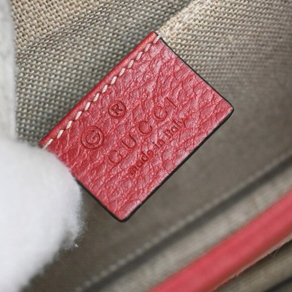 GUCCI Logo Interlocking G Chain Shoulder Bag Leather Red GHW Italy 58KA971 - Picture 12 of 16